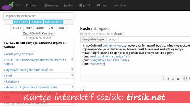Kürtçe İnteraktif Sözlük: tirsik.net