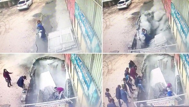 Diyarbakır'da kaldırım çöktü: 2 yaralı