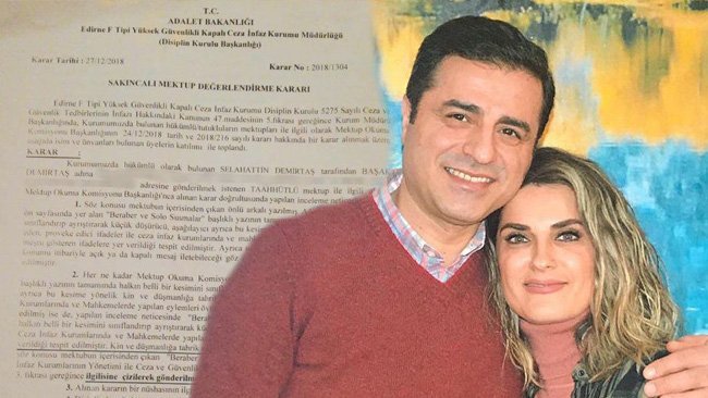 Demirtaş'ın eşine yazdığı mektuba, sakıncalı bulunarak, el konuldu