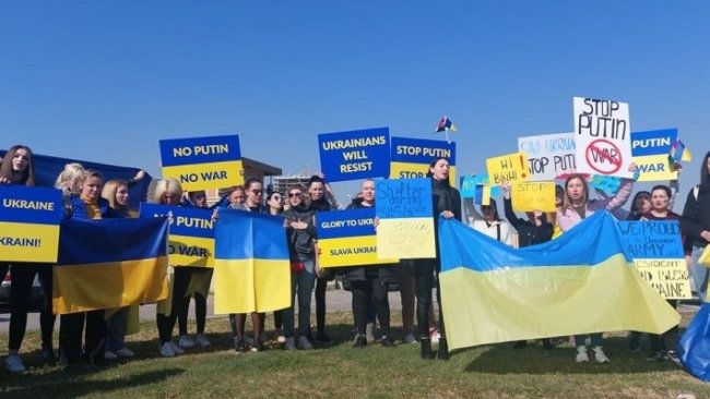 Erbil'deki Ukraynalılar Rusya'yı protesto etti